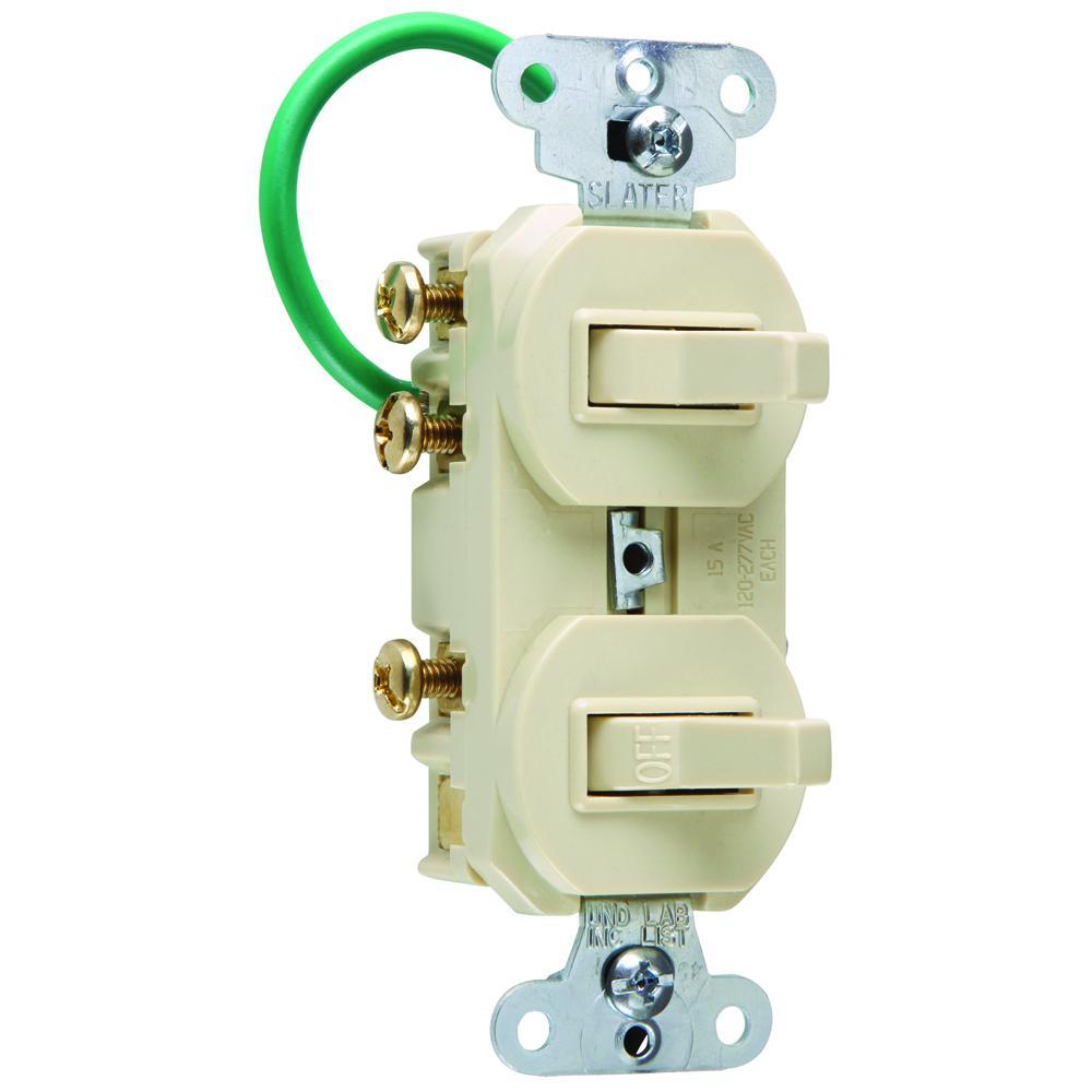 696IG 3-Way Double Grounding Combination Switch/Receptacle, 15 A, 120/277 VAC, 1 Pole