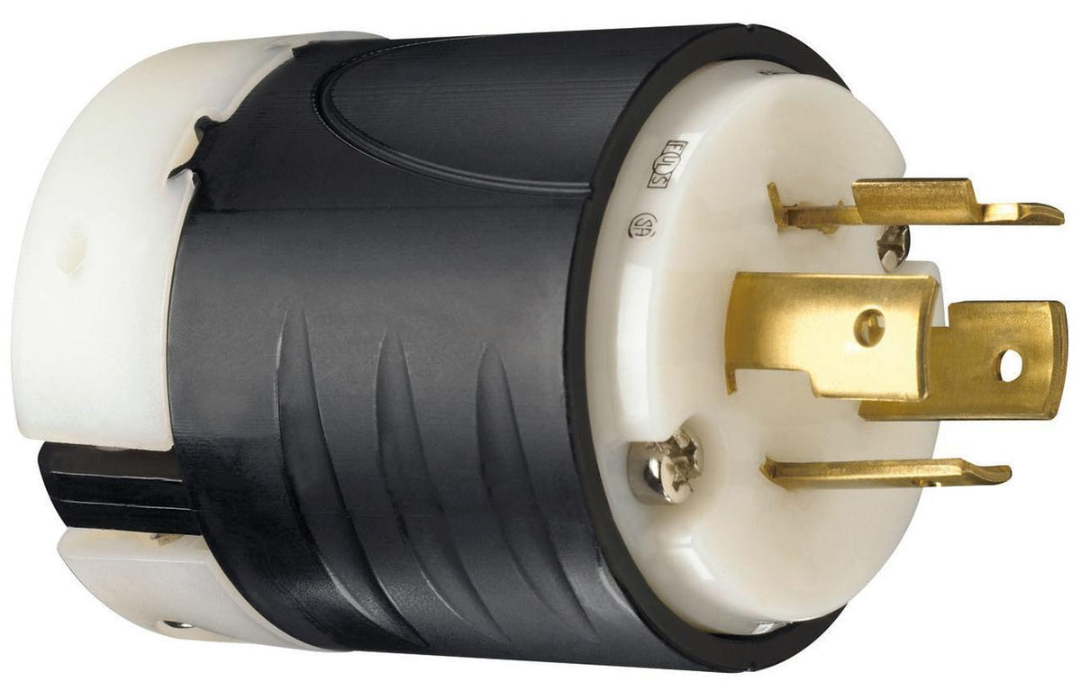 Turnlok L1420-P Locking Plug, 125/250 VAC, 20 A, 2 Poles, 3 Wires, Black/White