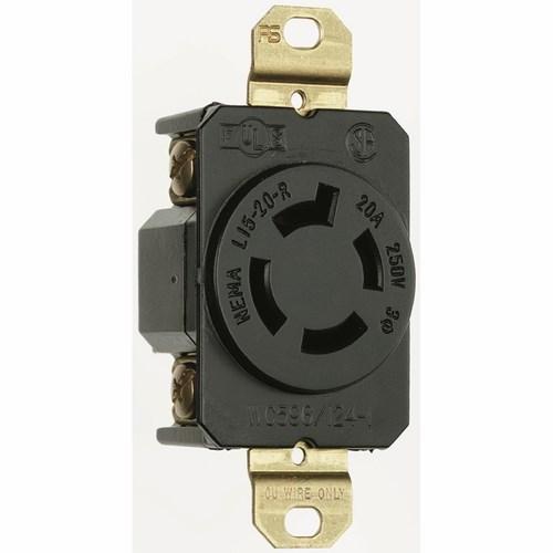Turnlok L1520-R Single Locking Receptacle, 250 VAC, 20 A, 2 Poles, 3 Wires, Black