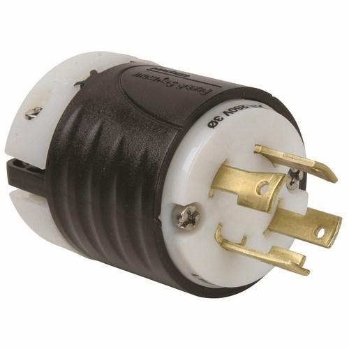 Turnlok L1530-P Locking Plug, 250 VAC, 30 A, 2 Poles, 3 Wires, Black/White