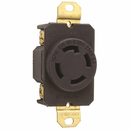 Turnlok L1530-R Single Locking Receptacle, 250 VAC, 30 A, 3 Poles, 4 Wires, Black