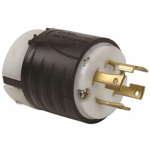 Turnlok L1630-P Locking Plug, 480 VAC, 30 A, 2 Poles, 3 Wires, Black/White