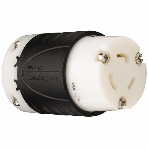 Turnlok L520-C Locking Connector, 125 VAC, 20 A, 2 Poles, 3 Wires, Black/White