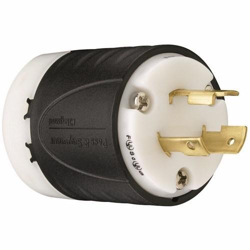 Turnlok L520-P Locking Plug, 125 VAC, 20 A, 2 Poles, 3 Wires, Black/White