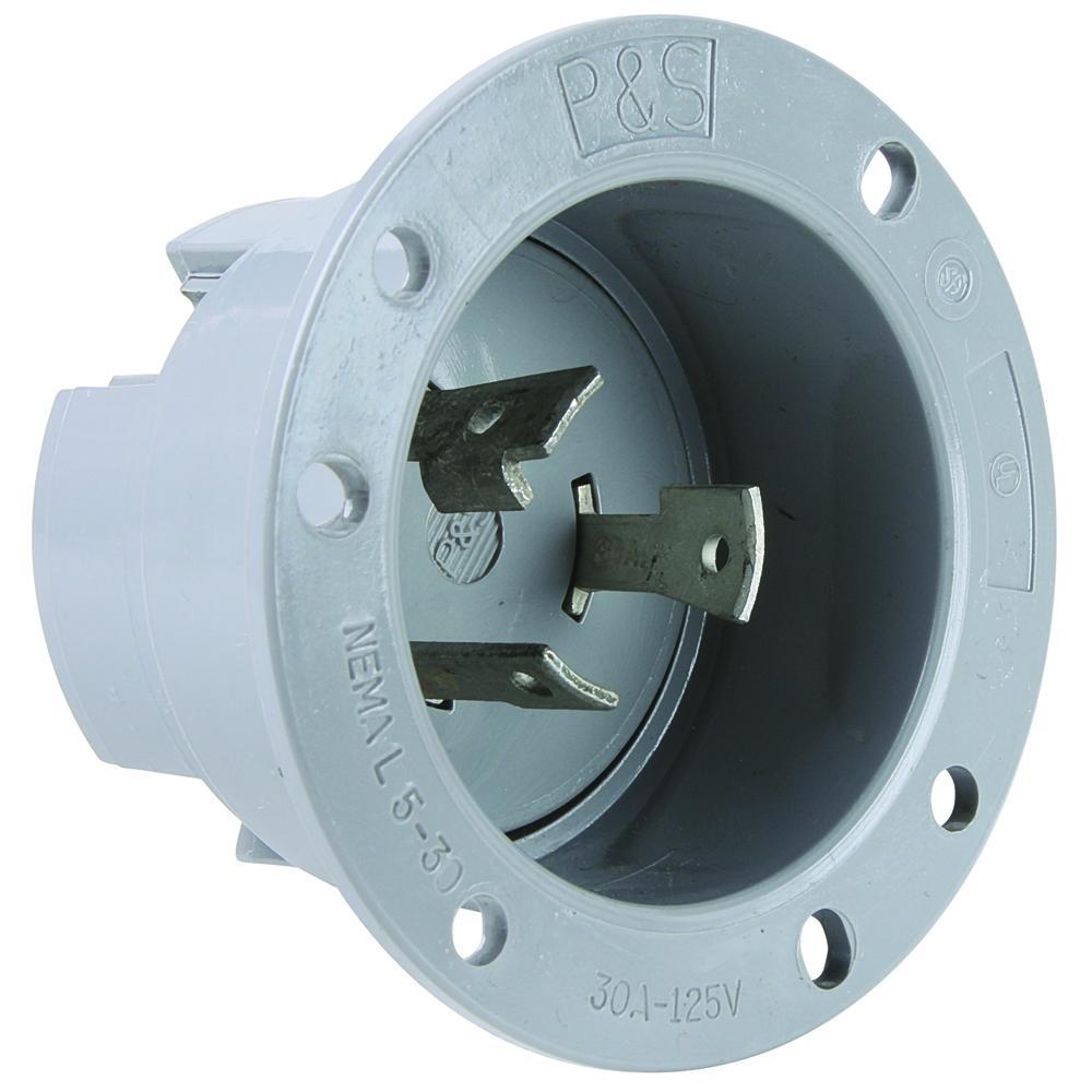 Turnlok L530-FI 3-Phase Locking Flanged Inlet, 125 VAC, 30 A, 2 Poles, 3 Wires, Gray