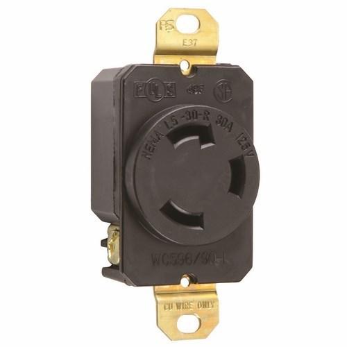 Turnlok L530-R Single Locking Receptacle, 125 VAC, 30 A, 2 Poles, 3 Wires, Black