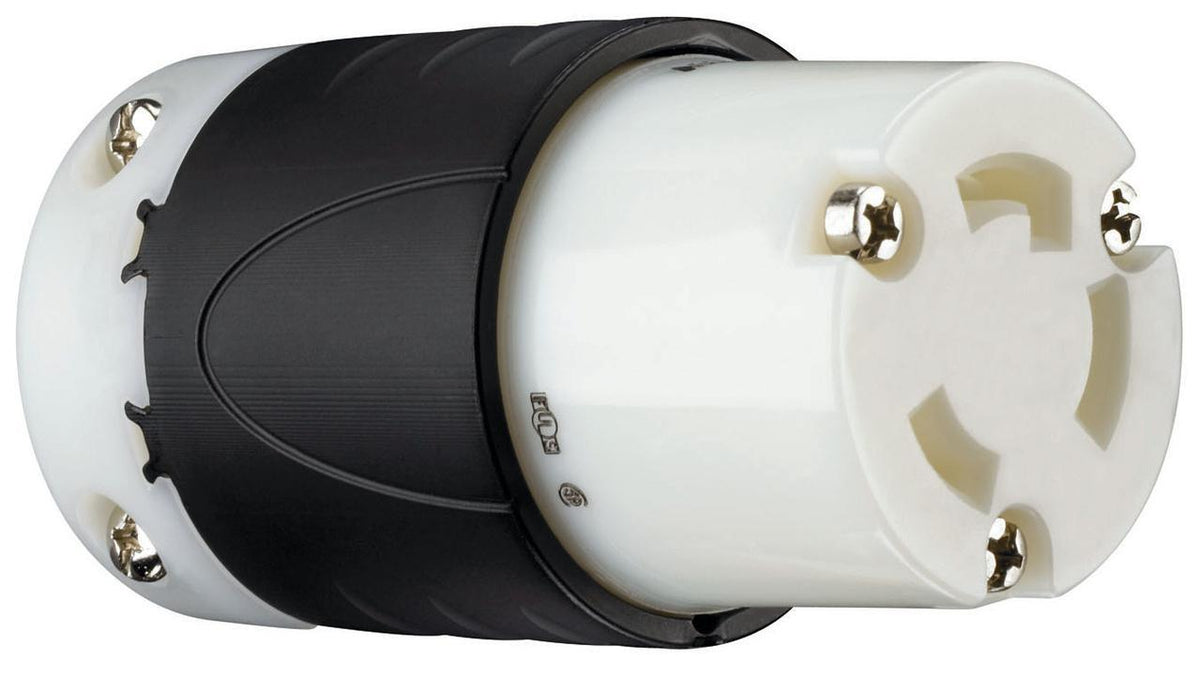 Turnlok L630-C Locking Connector, 250 VAC, 30 A, 2 Poles, 3 Wires, Black/White