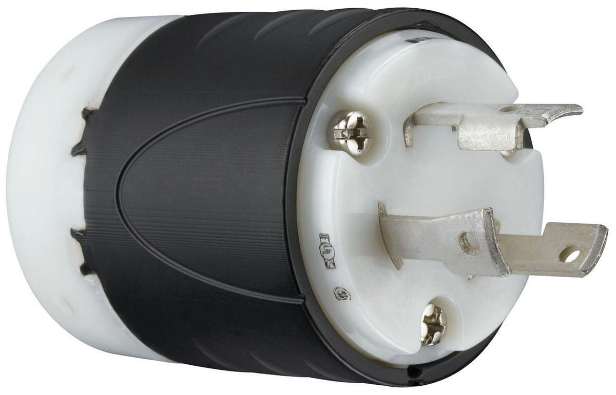 Turnlok L630-P Locking Plug, 250 VAC, 30 A, 2 Poles, 3 Wires, Black/White