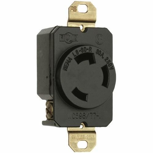Turnlok L630-R Single Locking Receptacle, 250 VAC, 30 A, 2 Poles, 3 Wires, Black