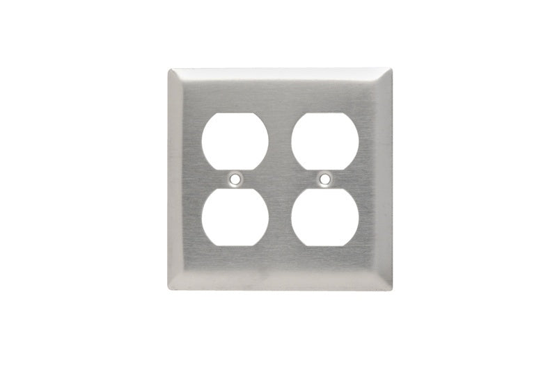 SS82 Standard Receptacle Wall Plate, 2 Gangs, 7.8 in, 302 Stainless Steel