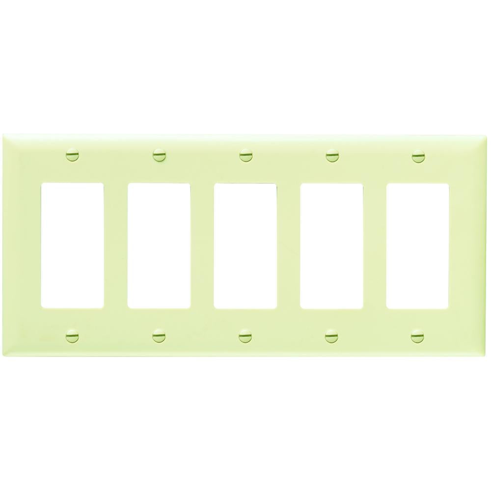 TradeMaster TP265I Standard Wall Plate, 5 Gangs, 10.188 in W x 5-1/2 in H, Nylon/Thermoplastic, Ivory