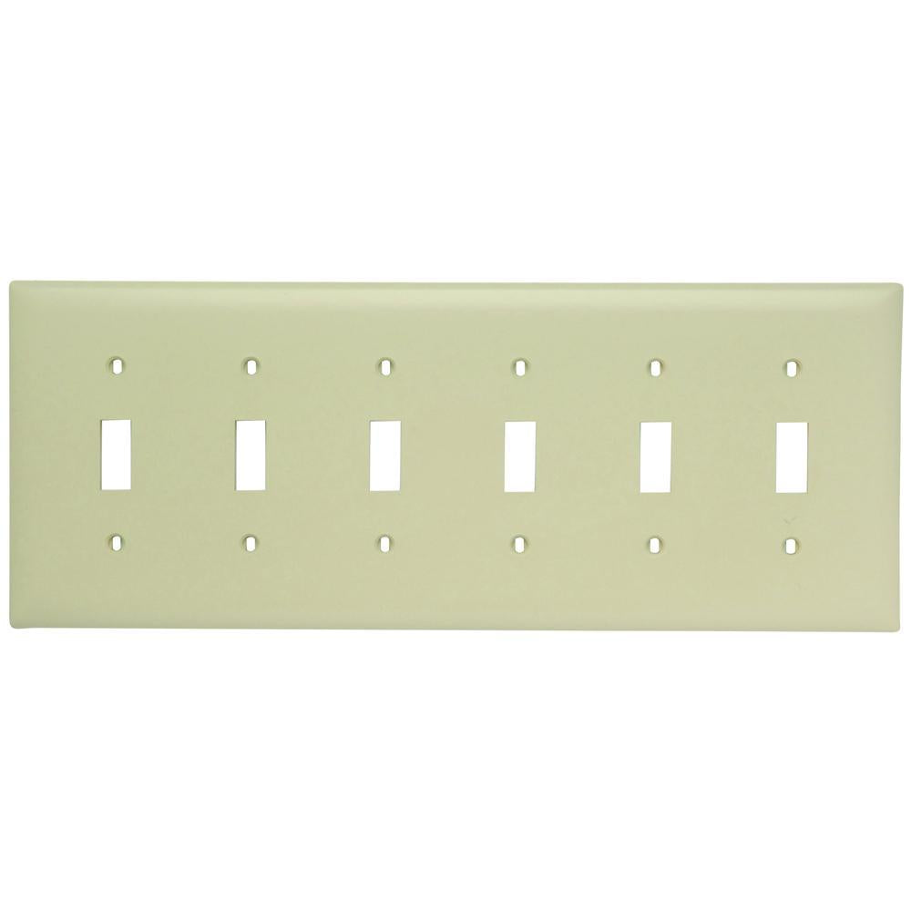 TradeMaster TP6I Standard Wall Plate, 6 Gangs, 11.812 in W x 5-1/2 in H, Thermoplastic, Ivory