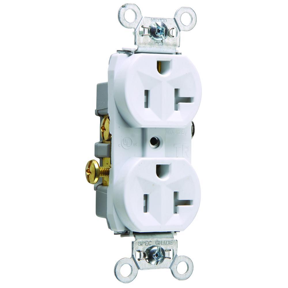 TR20W Duplex Tamper-Resistant Straight Blade Receptacle, 125 V 20 A, White