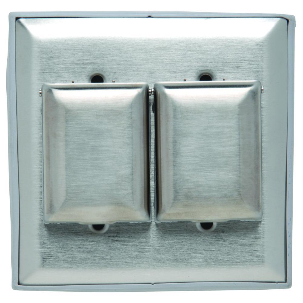 WP2 Dustproof Wall Plate Cover, 2 Gangs, 4.56 in W x 4.5 in H, Stainless Steel, Silver
