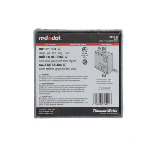 2IH3-2 Universal Weatherproof Box, Die Cast Aluminum, 31.8 cu-in Capacity, 2 Gangs, 3 Outlets, 4-9/16 in L x 4-5/8 in W x 2-1/16 in D