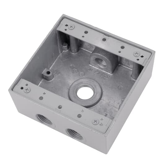 2IH4-1 Standard Universal Weatherproof Box, Die Cast Aluminum, 31.8 cu-in Capacity, 2 Gangs, 4 Outlets, 4-9/16 in H x 4-5/8 in W x 2-1/16 in D