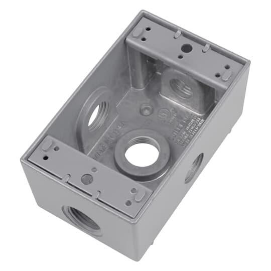 B1502SG Universal Weatherproof Box, A380 Aluminum Alloy, 17.3 cu-in Capacity, 1 Gangs, 5 Outlets, 4-9/16 in H x 2-13/16 in W x 2 in D