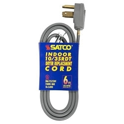 93-5028 Flat Heavy Duty SRDT Replacement Dryer Cord, 125 to 250 VAC, 6 ft L Cord, 10 to 3 AWG Conductor