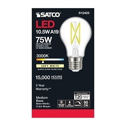 S12423 10.5 W A19 LED, 3000 K, Clear, 120 V