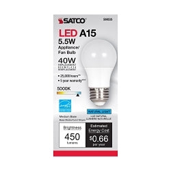 S9033 LED Lamp, 5.5 W, 40 W Incandescent Equivalent, E26 Medium A15 LED Lamp, 450 Lumens
