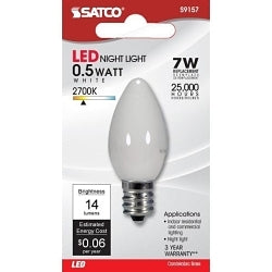 S9157 LED Specialty Lamp, 0.5 W, 15 W Incandescent Equivalent, E12 Candelabra Lamp Base, C7 Shape, 120 VAC
