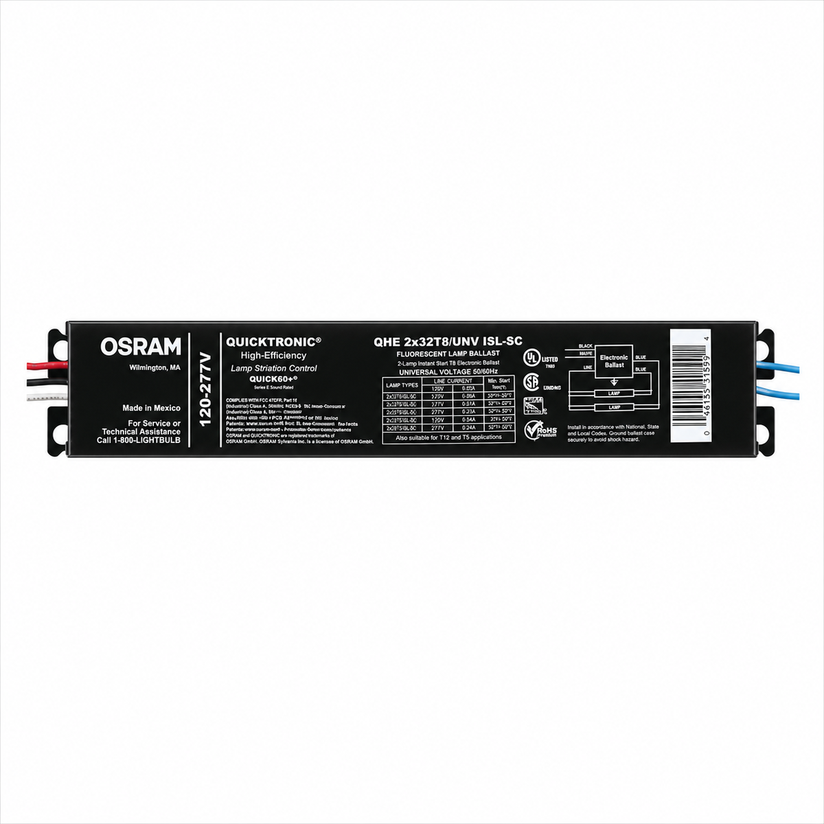 Ledvance QTP2X32T8/UNIV/ISN/SC Electronic Ballast, 2-Lamp F32T8, 120/277V, Instant Start