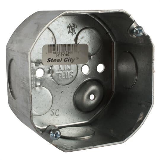 54171-3/4 Drawn Style Box, Steel, 22.5 cu-in Capacity, 1 Outlets, 7 Knockouts, 2-1/8 in D