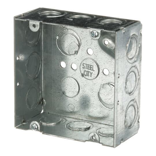 72171-1/2-3/4-E Outlet Box, Steel, 42 cu-in Capacity, (1) Outlets, (16) Knockouts, 4-11/16 in H x 4-11/16 in W x 2-1/8 in D