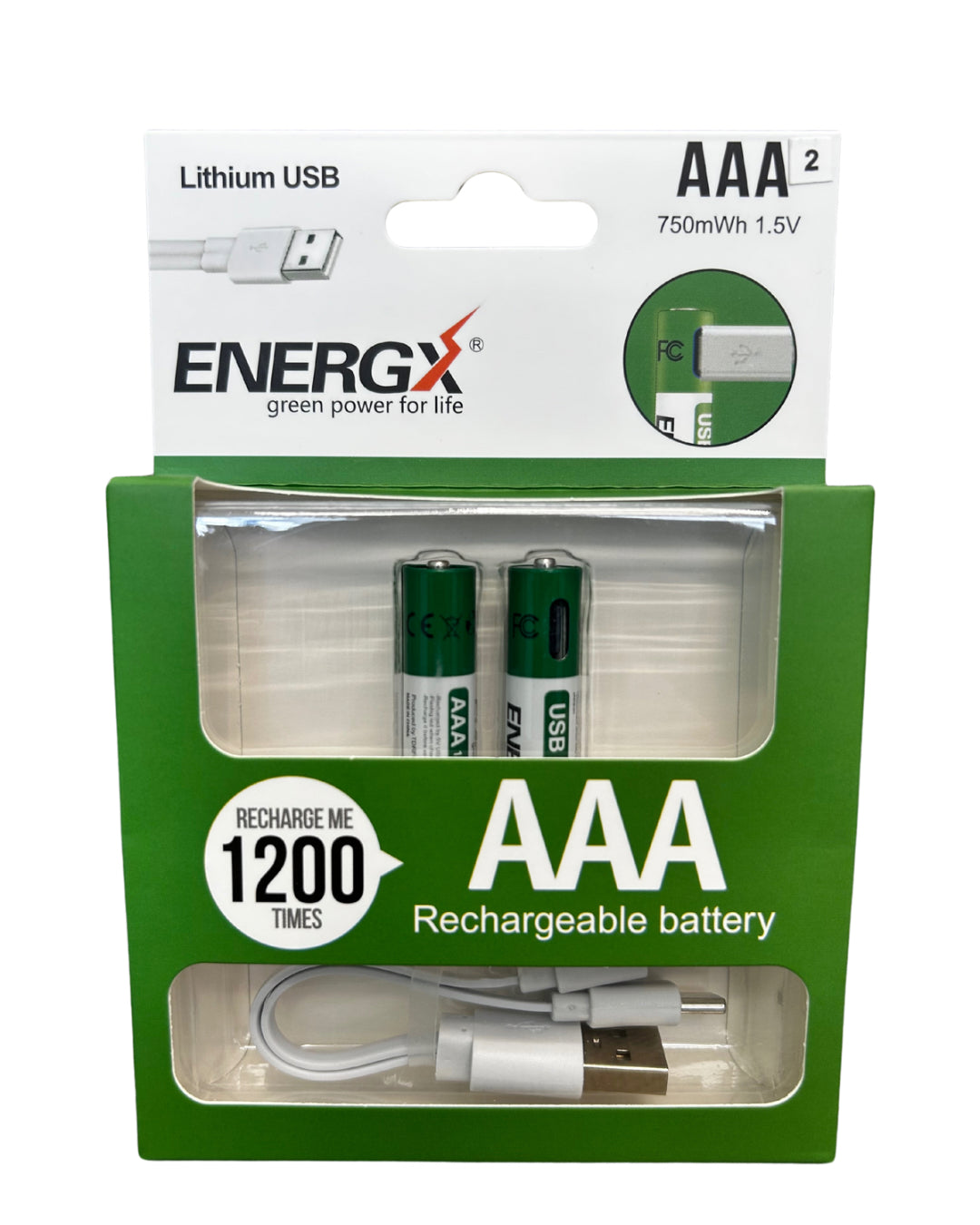 Energx EANN2 Lithium USB Rechargeable AAA Battery, 2-Pack