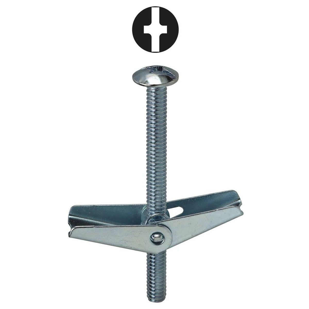 1/4 x 3 Toggle Bolt, Spring Wing, Mushroom Head, Zinc Plated