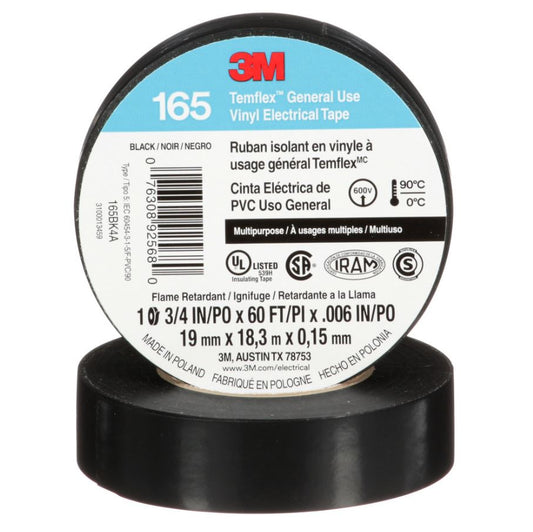 3M™ 165 Vinyl Electrical Tape, Black, 3/4 in x 60 ft