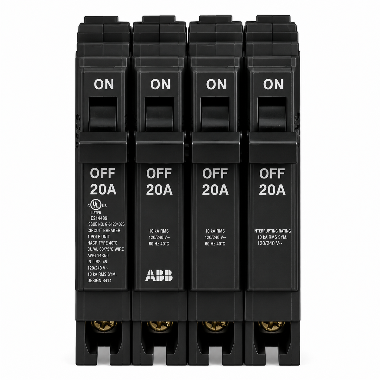 ABB Q-Line Quad Circuit Breaker, 20A/1P + 20A/2P + 20A/1P, 120/240V, 10 kAIC