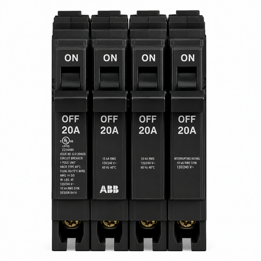 ABB Q-Line Quad Circuit Breaker, 20A/1P + 20A/2P + 20A/1P, 120/240V, 10 kAIC