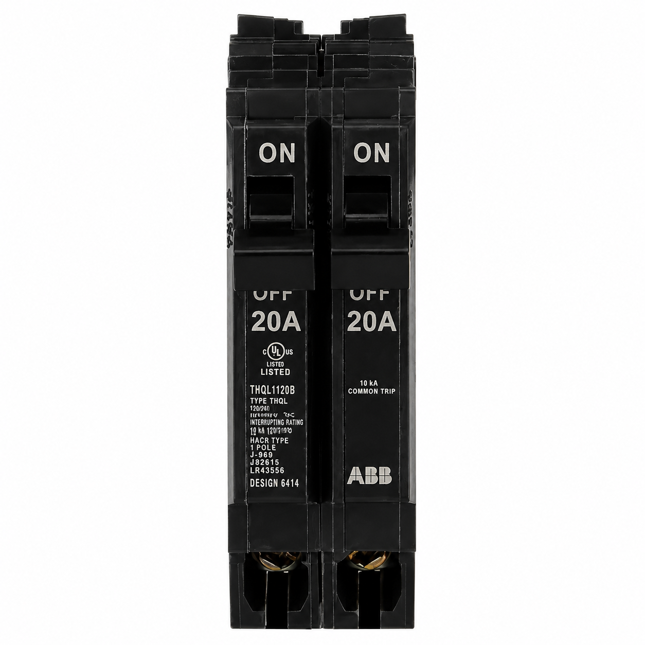 ABB Q-Line Tandem Circuit Breaker, 20A/1P + 20A/1P, 120/240V, 10 kAIC