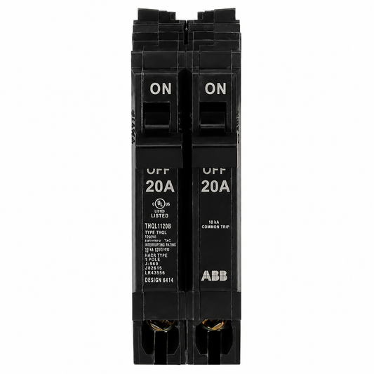 ABB Q-Line Tandem Circuit Breaker, 20A/1P + 20A/1P, 120/240V, 10 kAIC