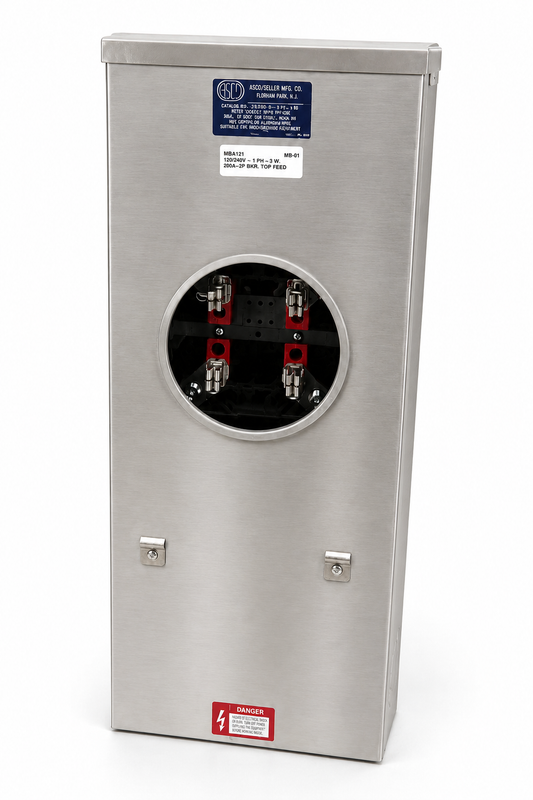 ASF® Pull-Out Meter Base, 200 A, 1-Phase, Overhead Aerial, Stainless Steel