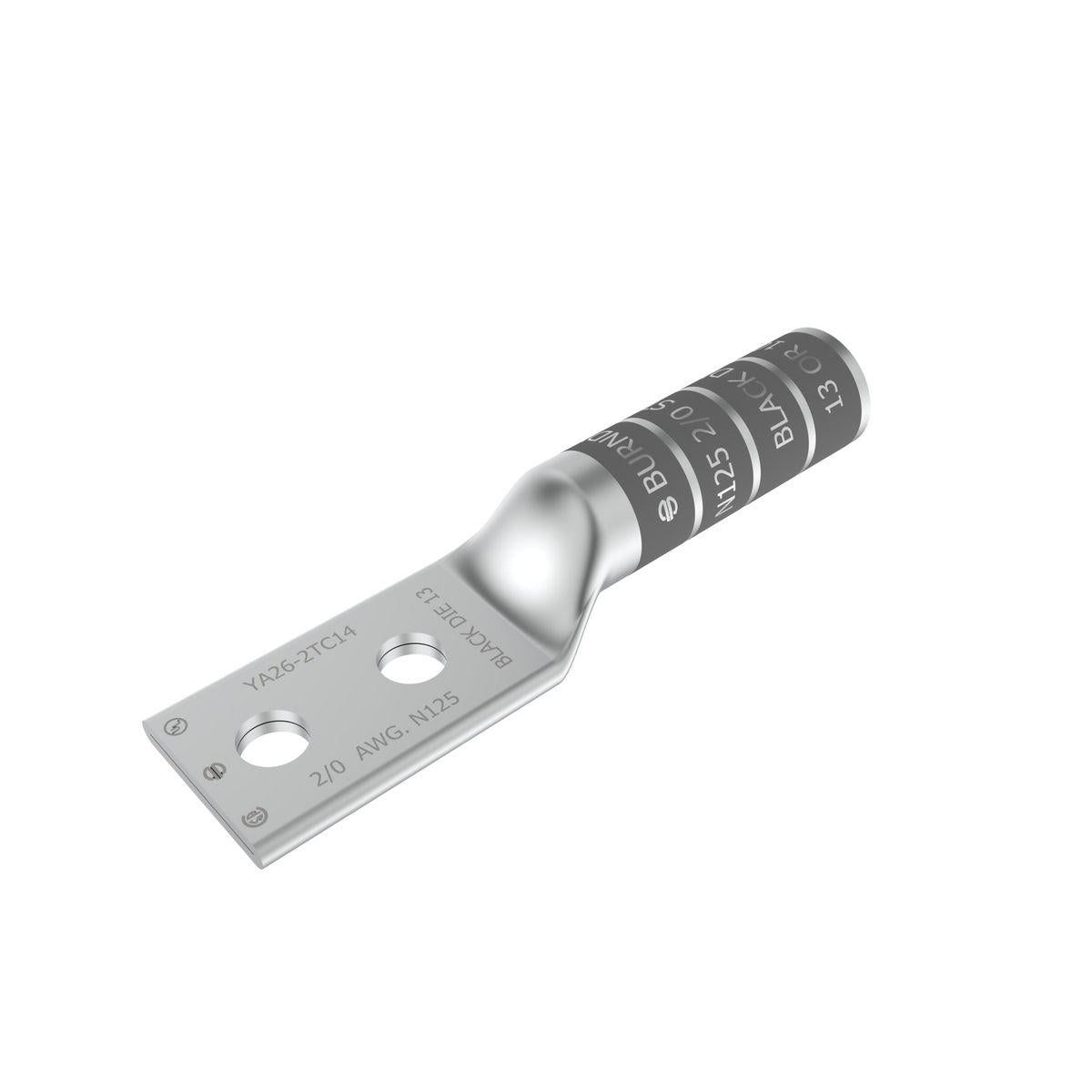BURNDY® HYLUG™ YA262N YA-2N 2-Hole Compression Lug, 2/0 AWG Stranded Copper Conductor, Die Code: 13, 1/2 in Stud, Tin Plated Copper