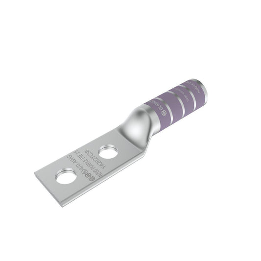 BURNDY® HYLUG™ YA282N 2-Hole Compression Lug, 4/0 AWG Stranded Copper Conductor, Die Code: 15, 1/2 in Stud, Tin Plated Copper