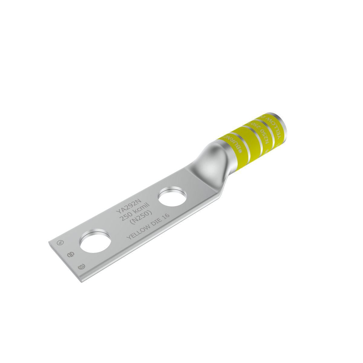 BURNDY® HYLUG™ YA292N YA-2N 2-Hole Compression Lug, 250 kcmil, Die Code: 16, 1/2 in Stud, Tin Plated Copper
