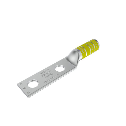 BURNDY® HYLUG™ YA292N YA-2N 2-Hole Compression Lug, 250 kcmil, Die Code: 16, 1/2 in Stud, Tin Plated Copper