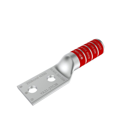 BURNDY® HYLUG™ YA312N 2-Hole Compression Lug, 350 kcmil Stranded Copper Conductor, Die Code: 18, 1/2 in Stud, Tin Plated Copper