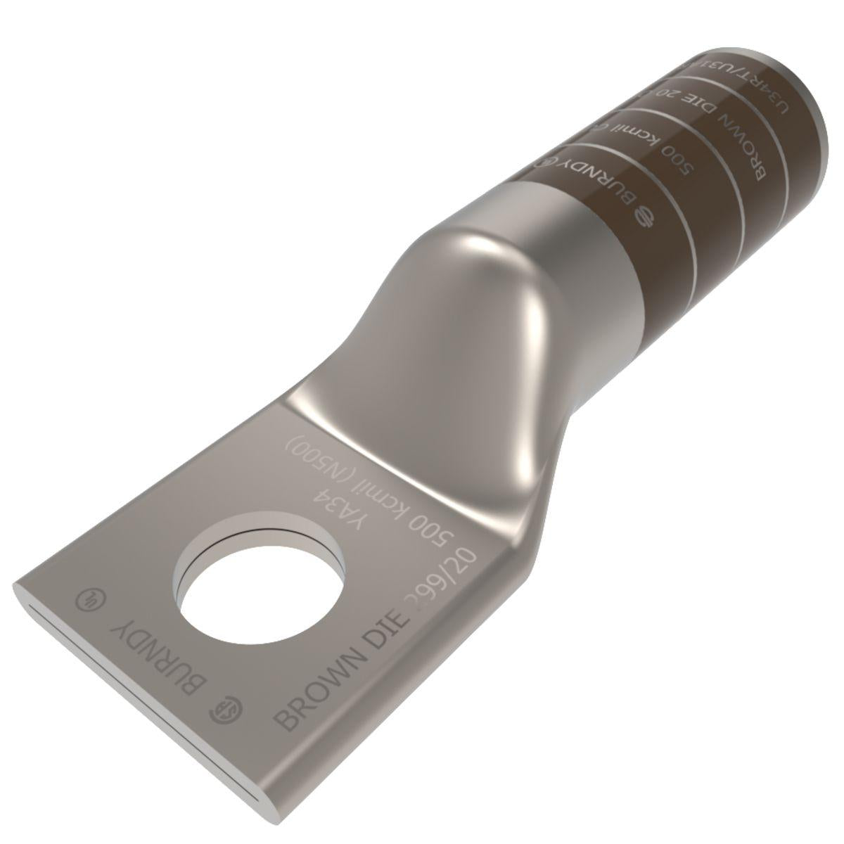 BURNDY® HYLUG™ YA34 1-Hole Compression Lug, 500 kcmil Stranded Copper Conductor, Die Code: 20/299, 5/8 in Stud, Tin Plated Copper