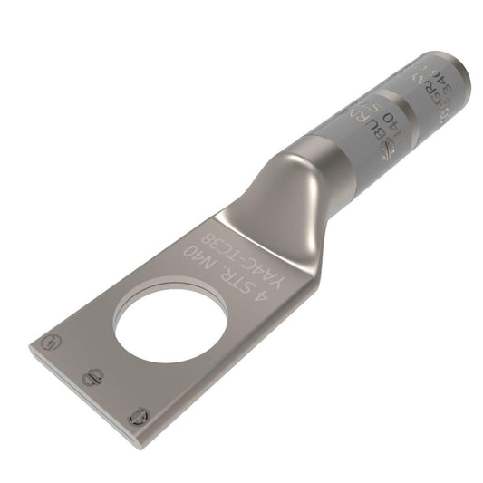 BURNDY® HYLUG™ YA4C YA Series 1-Hole Uninsulated Compression Lug, 4 AWG Stranded Copper Conductor, Die Code: 8/346, 1/4 in Stud, Tin Plated Copper