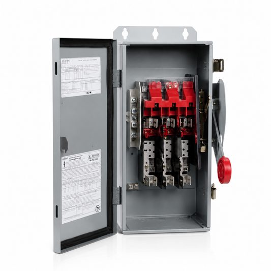 EATON DH322NGK K Series Fusible Heavy Duty Single Throw Safety Switch With Neutral, 240 VAC, 60 A, 3 hp, 7-1/2 hp, 10 hp, 15 hp, TPST Contact, 3 Poles