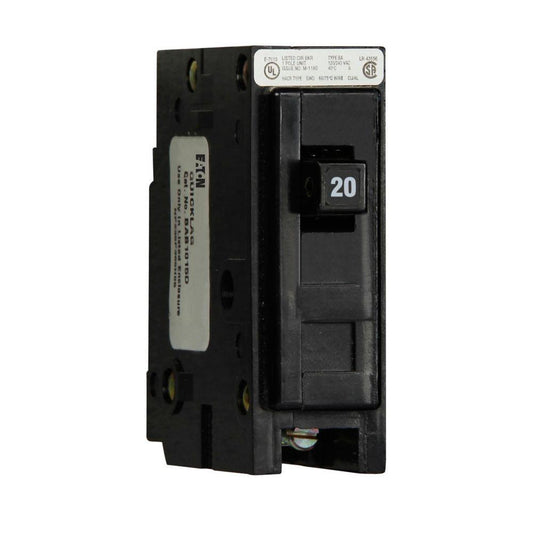 EATON QuickLag® BAB1020 Type BAB Miniature Circuit Breaker, 120/240 VAC, 20 A, 10 kA Interrupt, 1 Pole, Non-Interchangeable Thermal Magnetic Trip