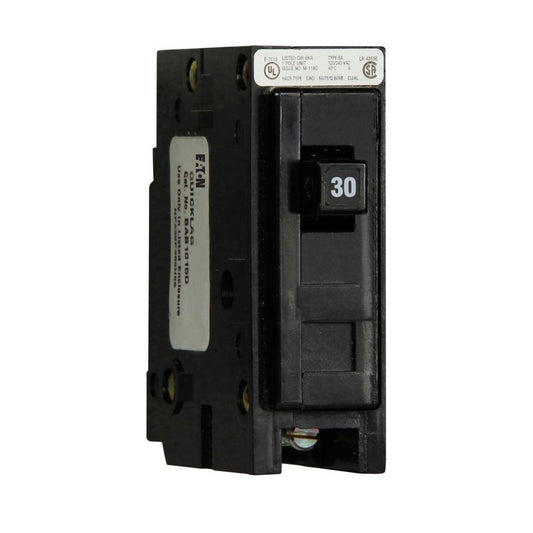 EATON QuickLag® BAB1030 Type BAB Molded Case Miniature Circuit Breaker, 120/240 VAC, 30 A, 10 kA Interrupt, 1-Pole, Non-Interchangeable Thermal Magnetic Trip
