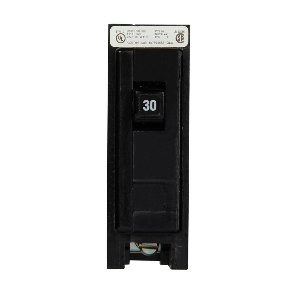 EATON QuickLag® BAB1030 Type BAB Molded Case Miniature Circuit Breaker, 120/240 VAC, 30 A, 10 kA Interrupt, 1-Pole, Non-Interchangeable Thermal Magnetic Trip