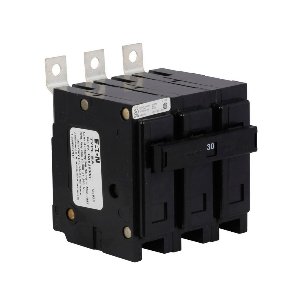 EATON QuickLag® BAB3030H Type BAB Miniature Circuit Breaker, 240 VAC, 30 A, 10 kA Interrupt, 3 Poles, Non-Interchangeable Trip