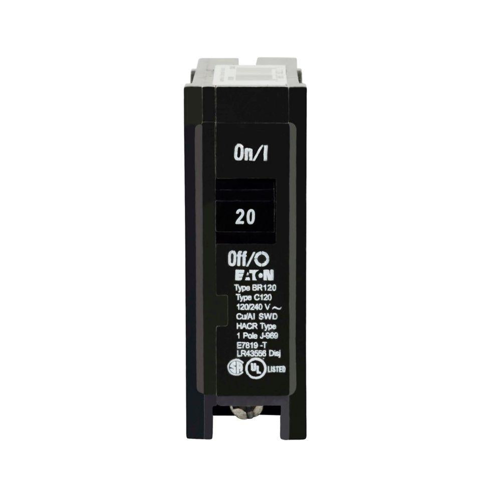 EATON BR120 Type BR Circuit Breaker, 120/240 VAC, 20 A, 10 kA Interrupt, 1 Pole, Thermal/Magnetic Trip