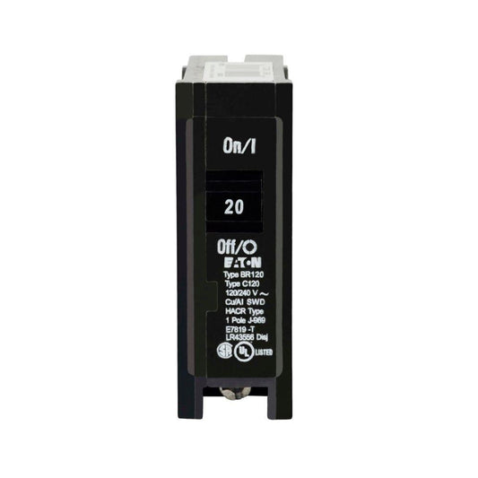 EATON BR120 Type BR Circuit Breaker, 120/240 VAC, 20 A, 10 kA Interrupt, 1 Pole, Thermal/Magnetic Trip